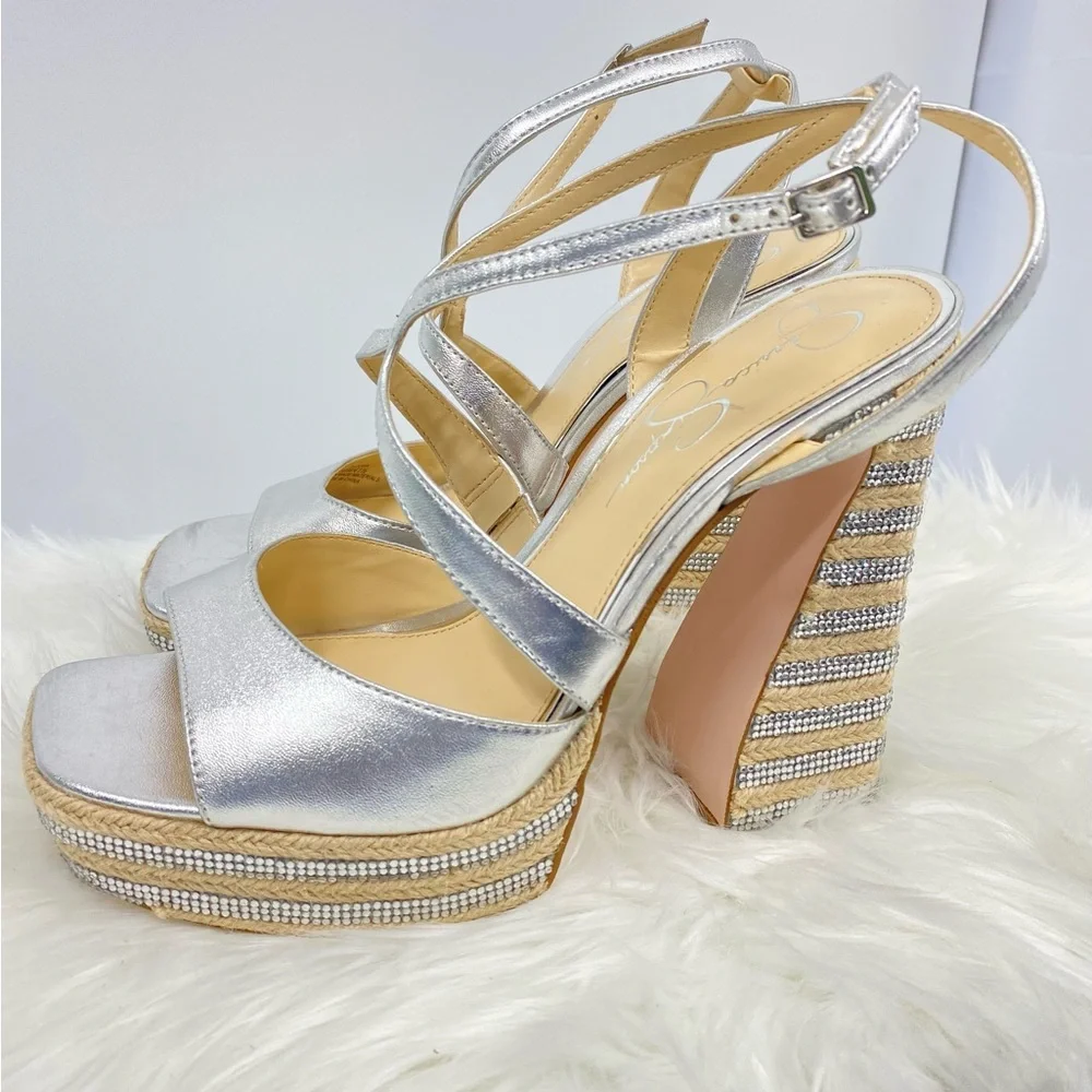 Silver Platform Strappy High Heel Sandal - Women NWOT